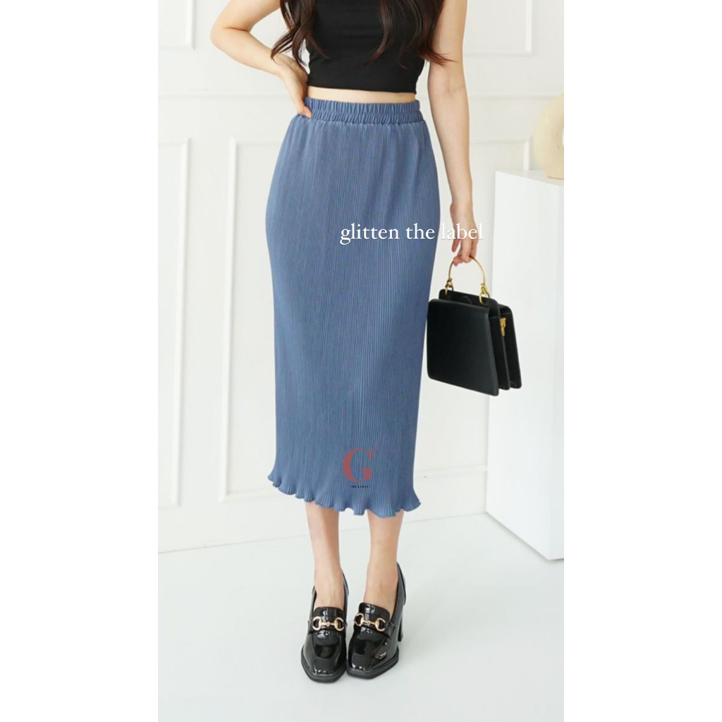 Wavy Pleats Skirt Midi 7/8/Wavy Pleated Skirt/Pleated Skirt/Wavy Skirt