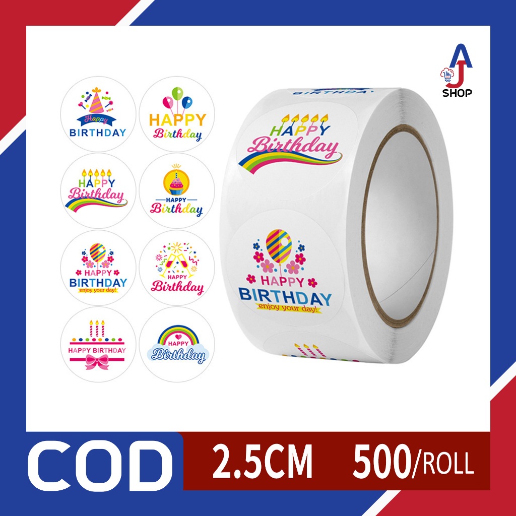 Aj - Happy Birthday Stickers 500pcs/roll Happy Birthday Stickers Code ...