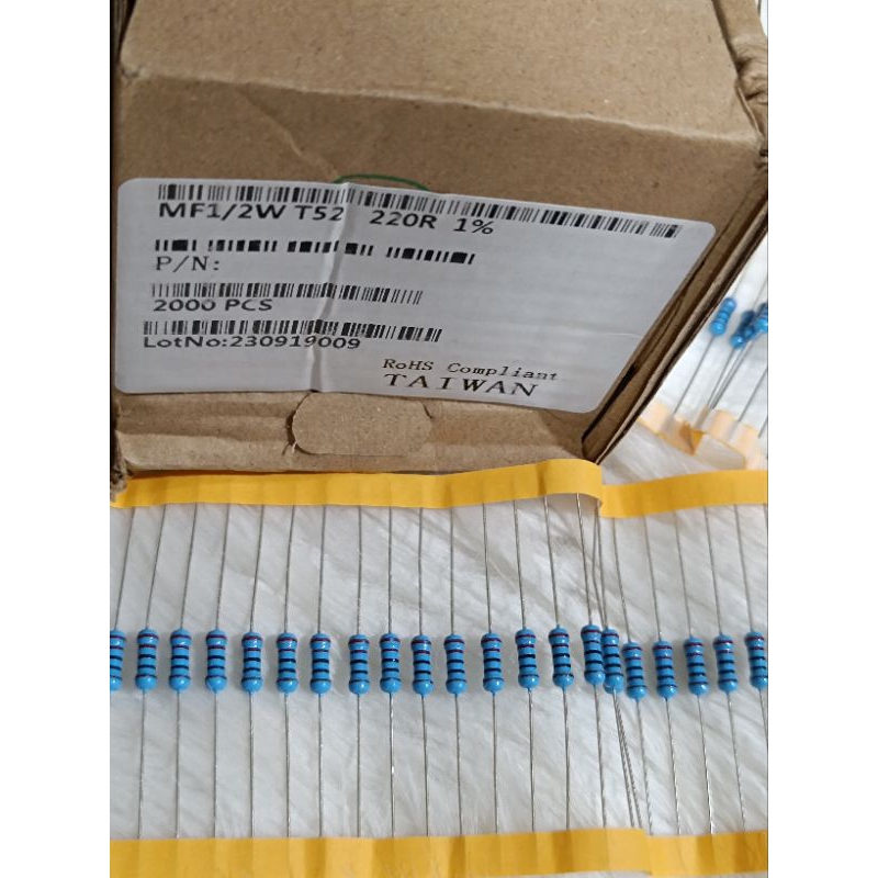 100 pcs resistor 1/2 watt 220R blue legs COPPER R 1/2 w 220 ohm string ...