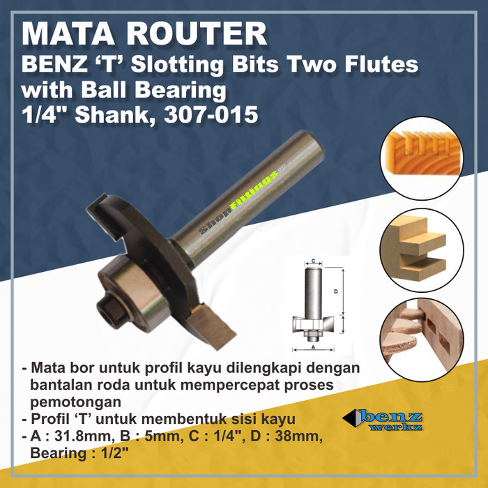 MATA Router Trimmer Bit Profile T Slotting Bits Two Flute With Ball ...