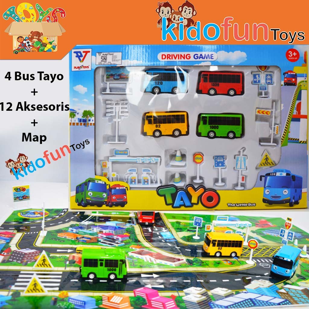 Tayo Bus Road Map + Traffic Sign Accessories Lintas & 4 Pullback Car ...