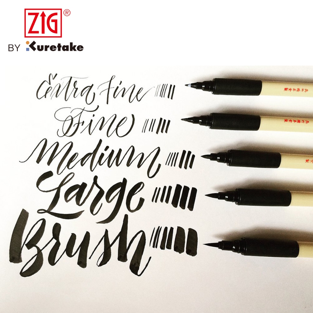 ZIG Kuretake Bimoji Fude Pen Black Series Calligraphy Pen Waterbased ...