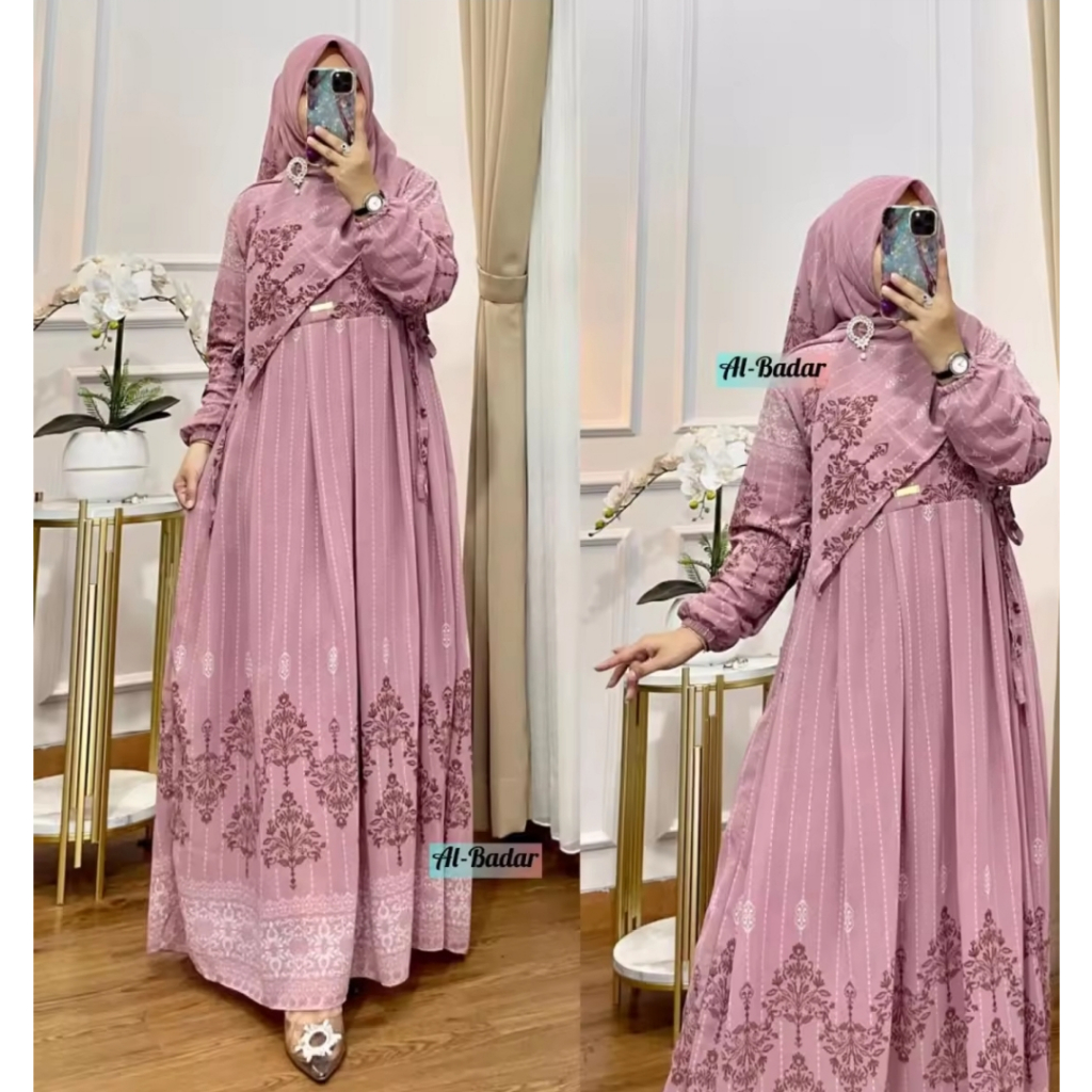 Gamis Ceruti Maylina Ethnic Hijab Set (Gamis+Pashmina) | Shopee Philippines