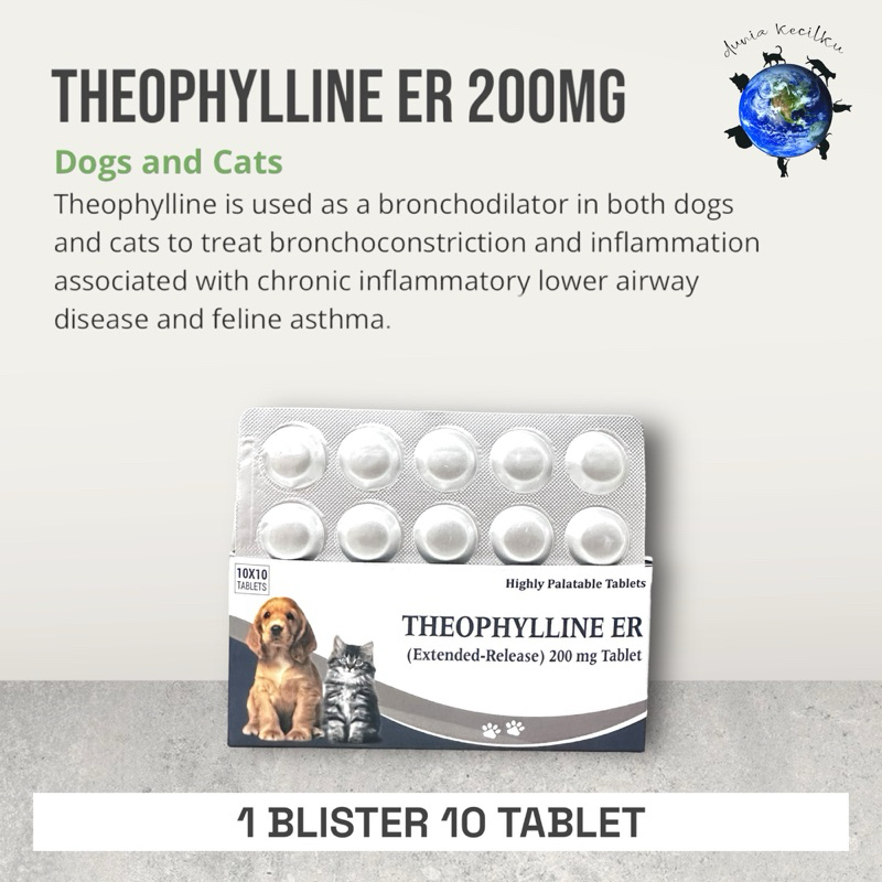 Teopiline ER 200mg Cat Dog Tablets Bronchodilator/Cat Dog Asthma
