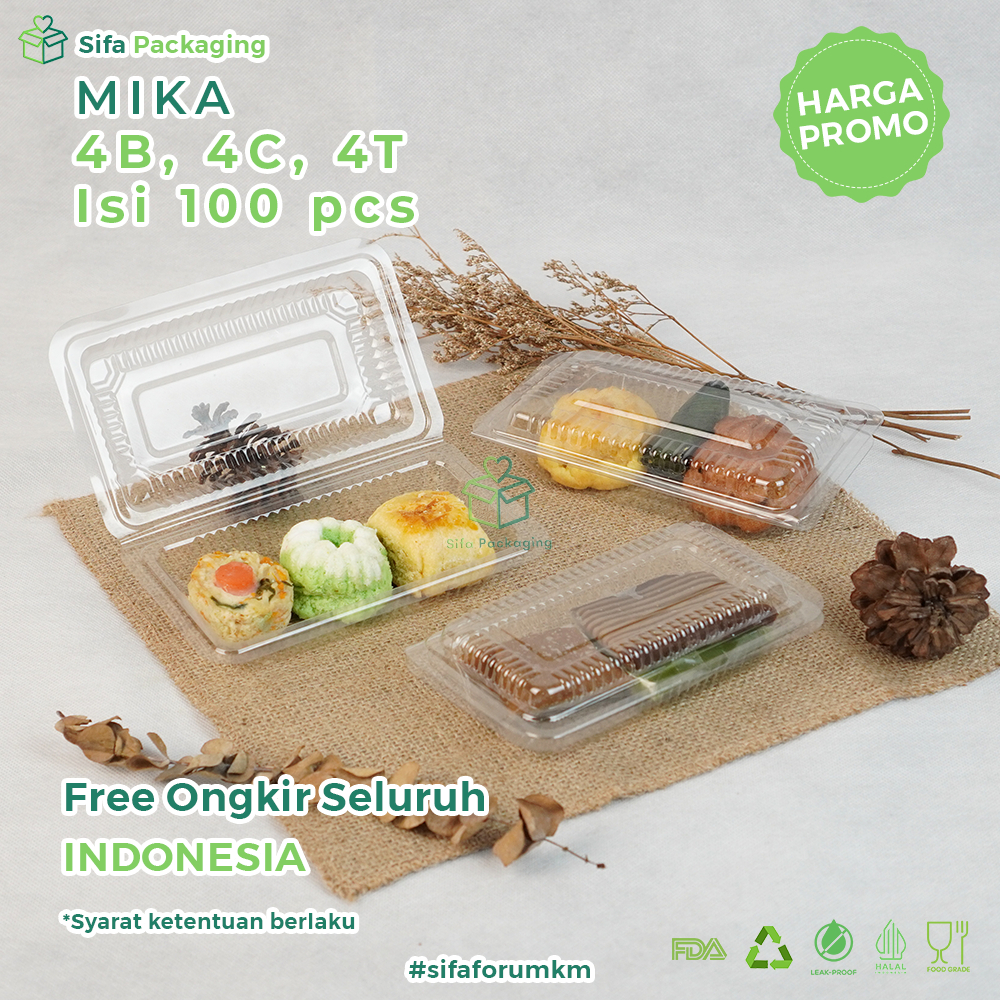 Mika Plastic 4B 4C 4T Contains 100 Pcs Mika Container Wet Cake Snacks ...