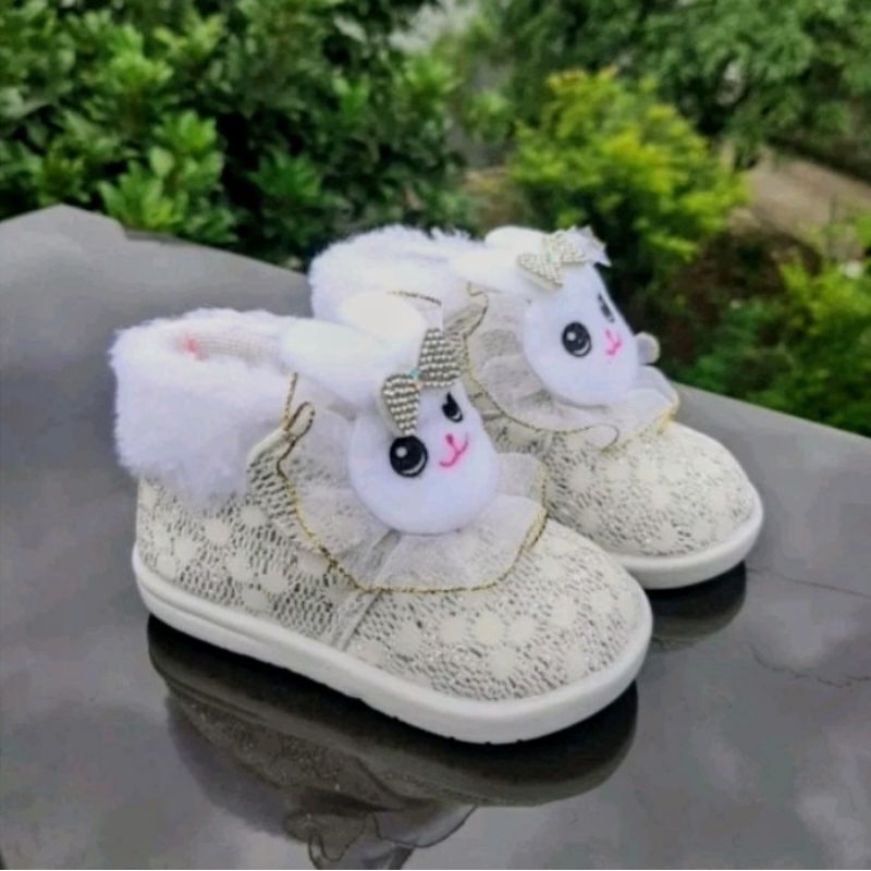Girls Shoes With Beautiful Ribbon Fur Motifs Aged 1 2 3 Years | Shopee ...