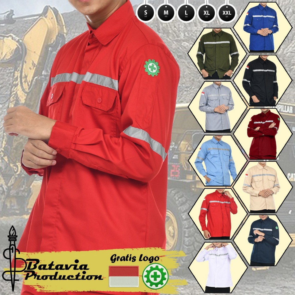KEMEJA MERAH Safety K3 wearpack shirt, long-sleeved mining infracture ...