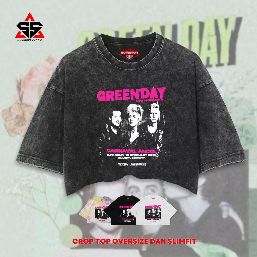 SUPERIOR Crop Tee Band Green Day Wash Tye Die Oversize Slimfit Crop Top ...