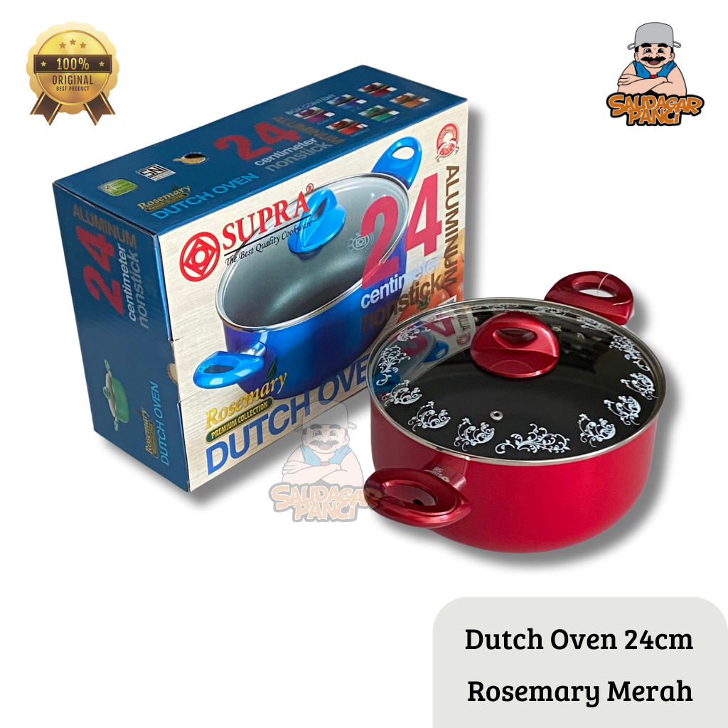 MERAH Lid Pan/NonStick Teflon Pan/Dutch Oven Rosemary 24cm SUPRA Red