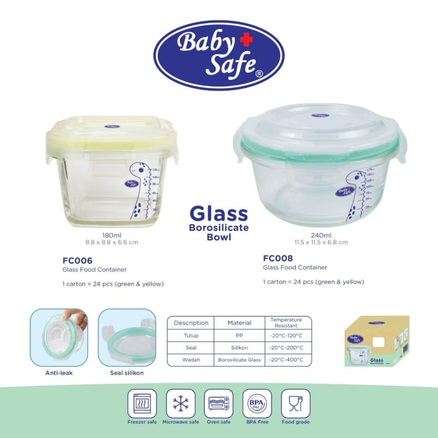 Baby Safe Glass Food Container FC006 180ml/FC008 240ml Shopee Philippines