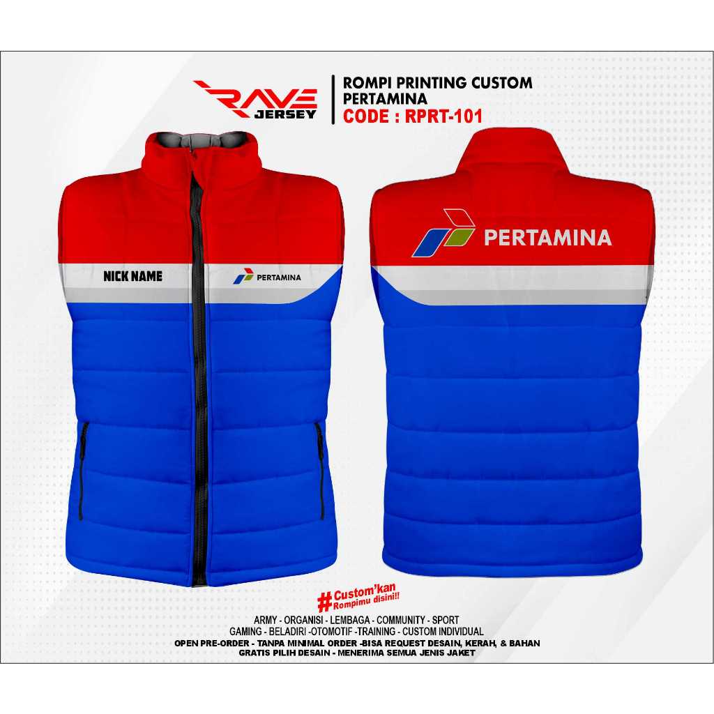 Vest PUFFER/DACRON/Bubble PERTAMINA FULL PRINTING CUSTOM (Design Like ...