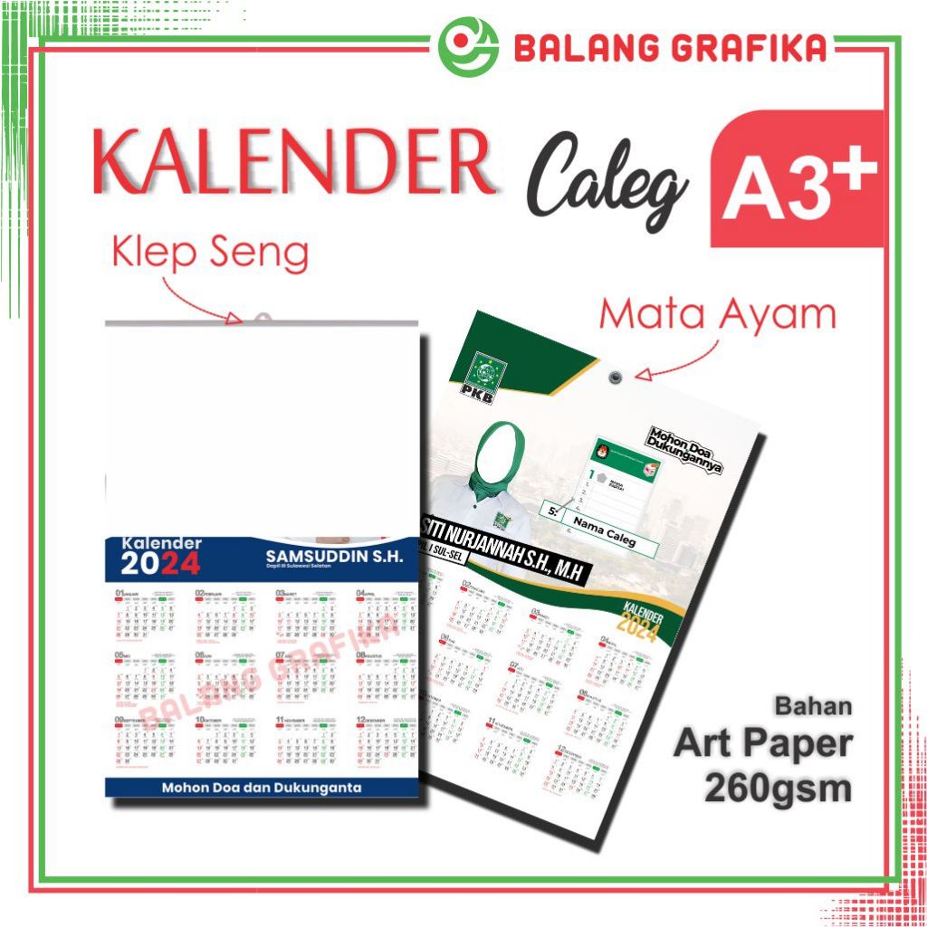 Caleg Calendar 2024 Party Campaign Calendar A3 Size+Chart Balang