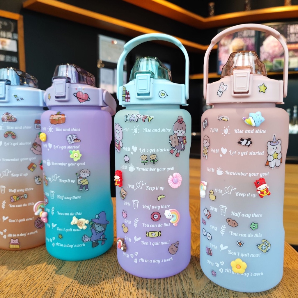 2 liter Drinking Bottle viral Bottle free sticker 2D 3D sticker 2000ml ...