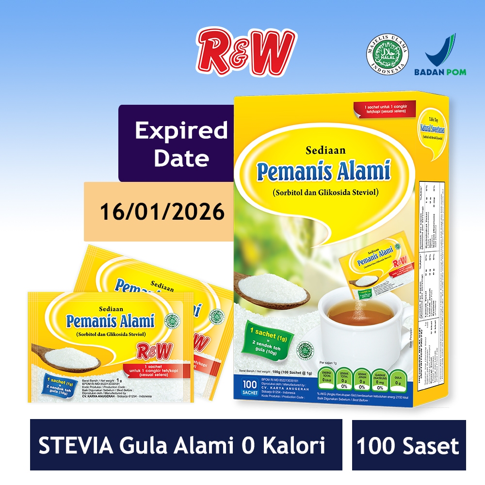 Natural Sweetener Stevia Sugar Low Calorie Sweetener Rajawali R&W RW