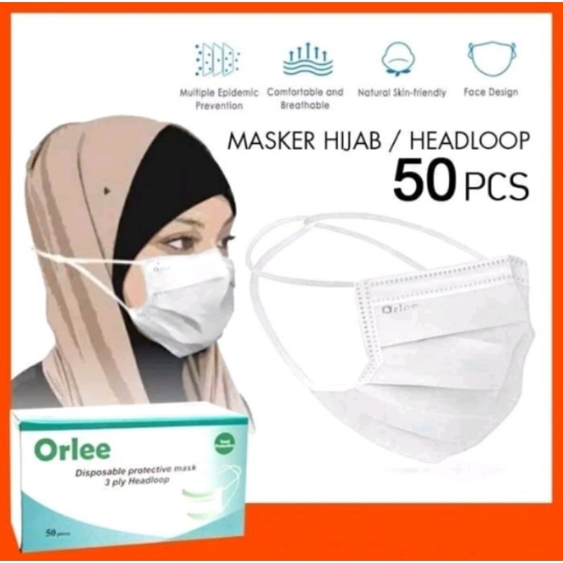 PUTIH Hijab Headloop Mask 3 ply 3Ply Face Mask Anti Virus 1 Box ...
