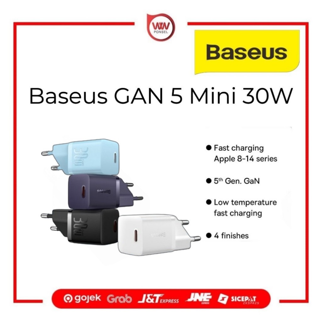 Baseus Adapter Charger GaN 5 Mini 1C Type C 30W 3A Super Fast Charging