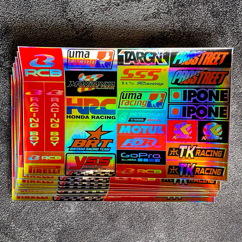 Rainbow HOLOGRAM RACING STICKER 27-33PCS | Motorbike sticker | Helmet ...
