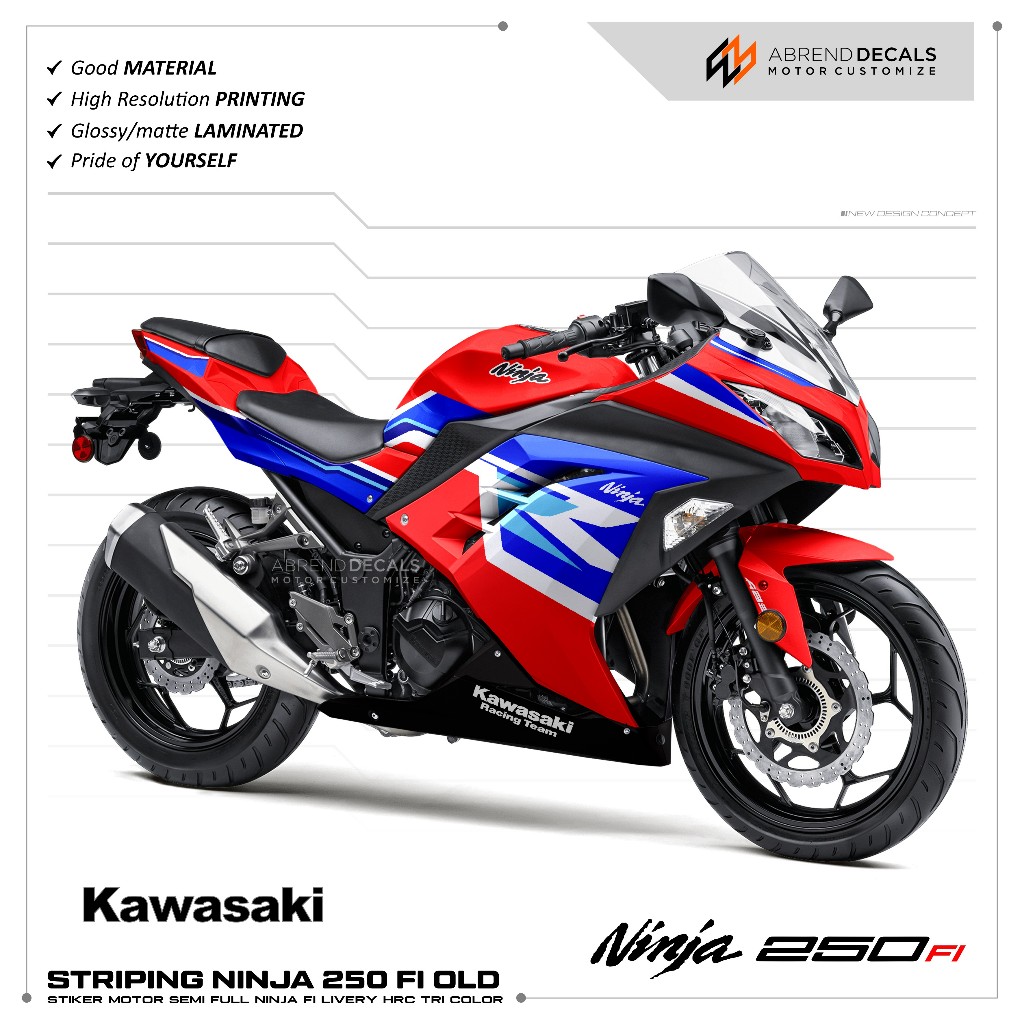 Decal STRIPING NINJA 250 FI HRC TRI COLOR / KAWASAKI NINJA FI OLD ...