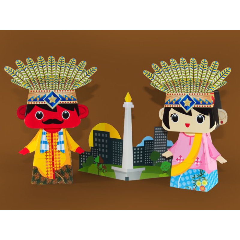Children's papercraft pattern sheet ondel ondel betawi art (2SC-B12 ...