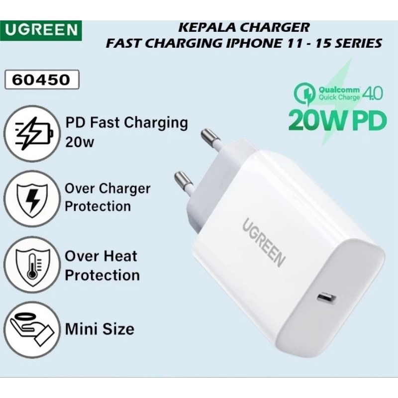 Ugreen Adapter Charger USBC 20W PD For iPhone 11 12 13 14 Pro Max And