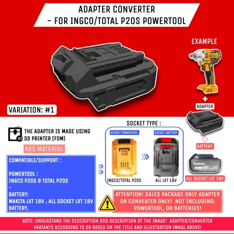 Adapter/Converter For Ingco/Total Powertools, 3DPrint ABS | Shopee ...