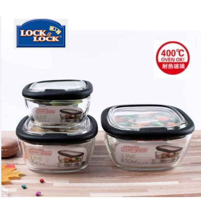 Lock n Lock Oven Glass Heat Resistant 300ml Line Square Container Black ...