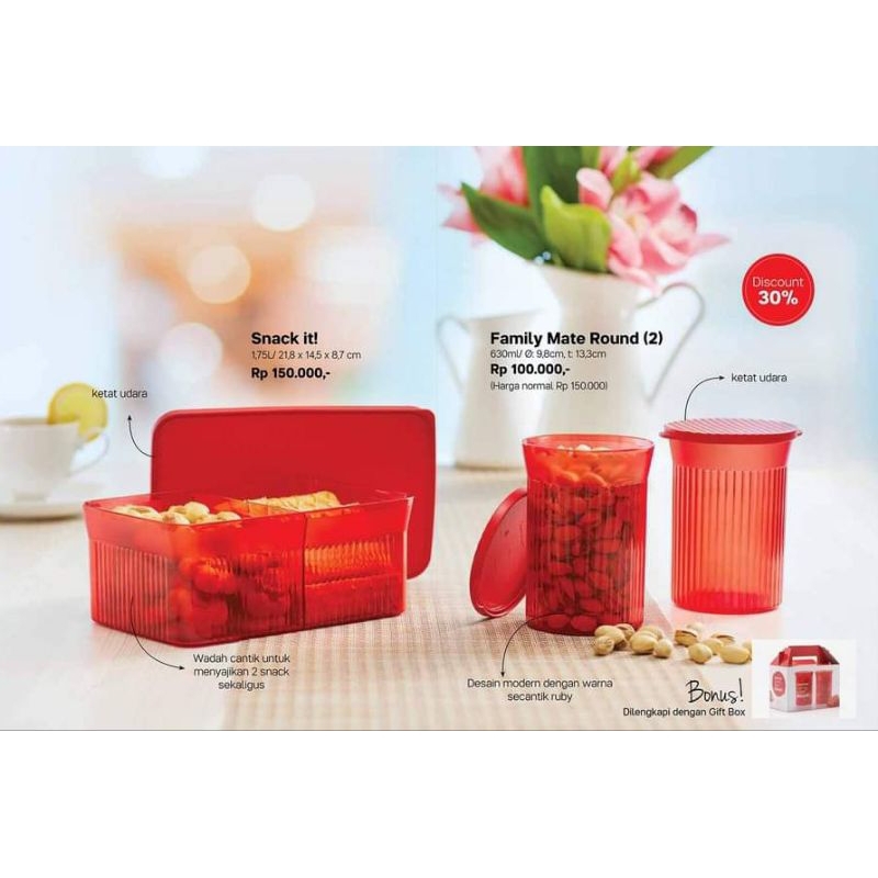 MERAH Family Mate Round/ Snack it Red Tupperware | Shopee Philippines