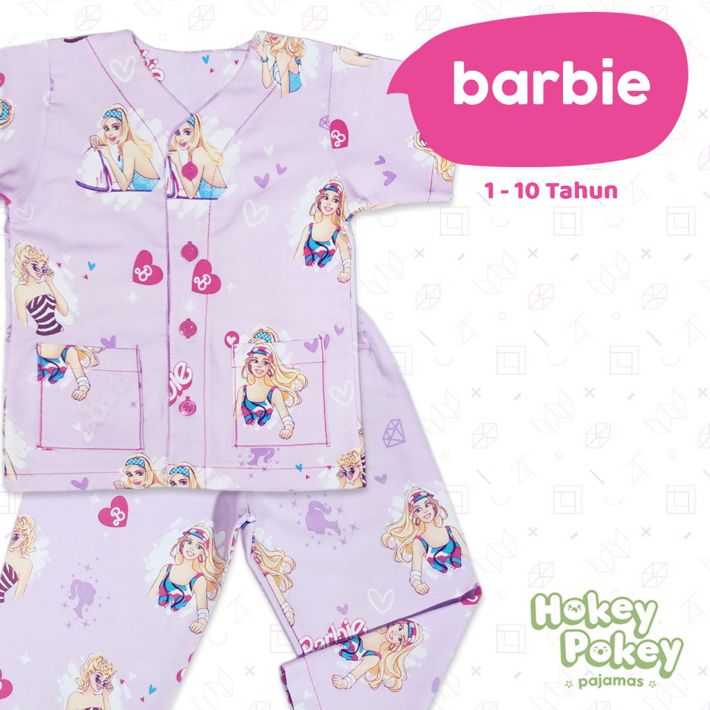 Girls' Barbie Pattern Collarless Pajama Sleepwear Set | Shopee Philippines