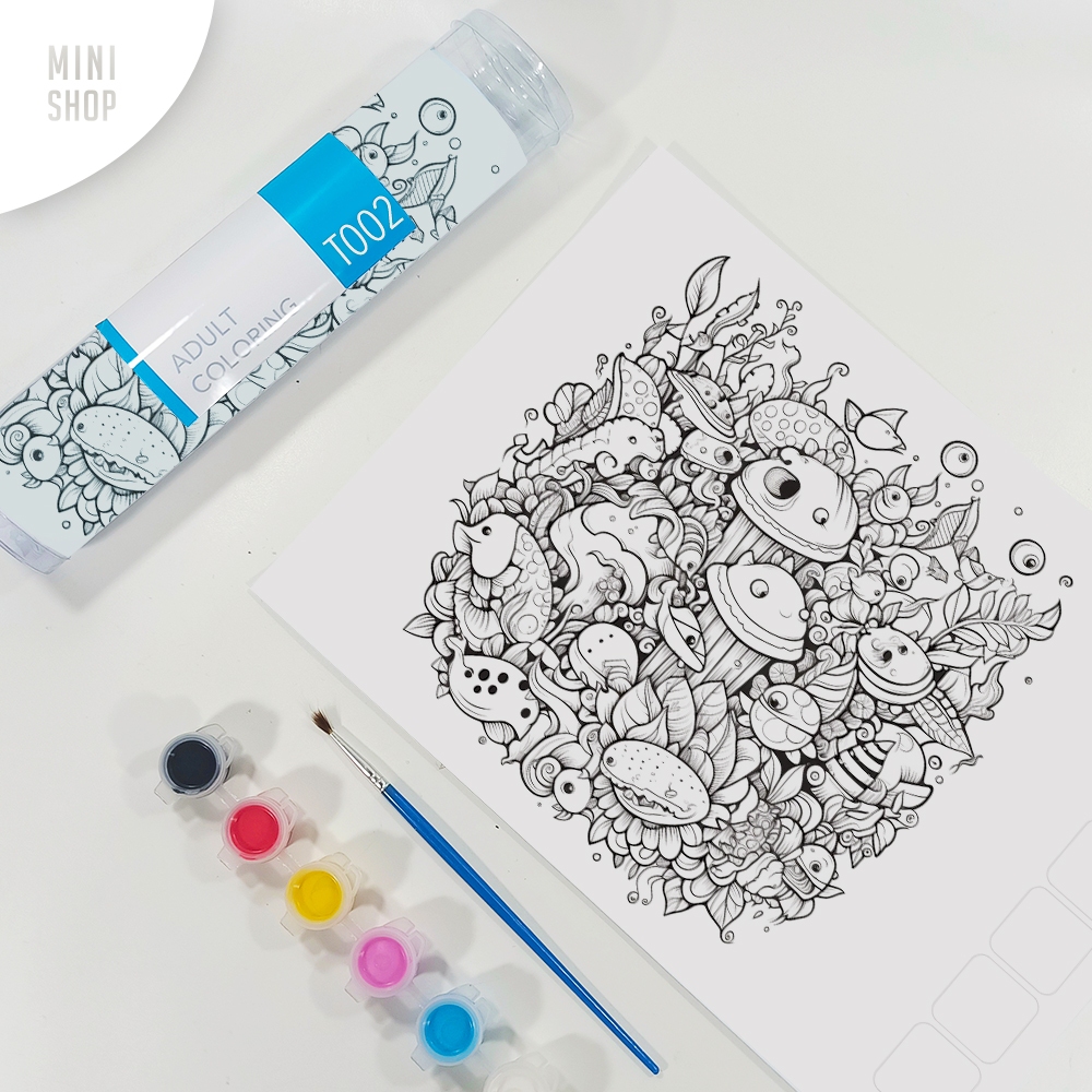 Ttp002 - adult coloring animal doodle - (coloring page+6Colors+Brush ...