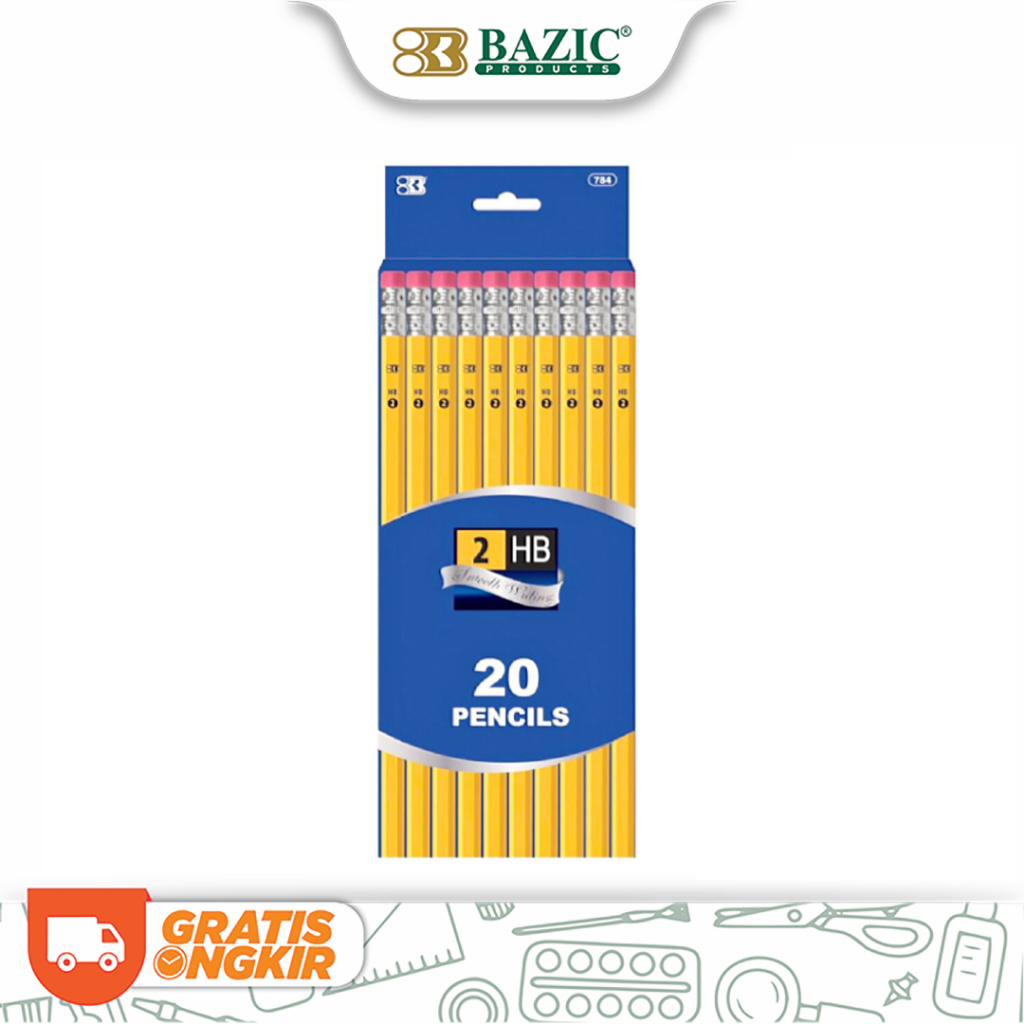 Bazic 7 in HB Pencils With Eraser HB Pencil Contains 20pcs Shopee