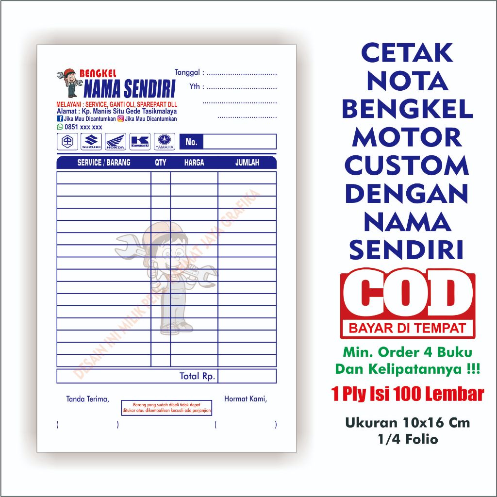 Print Custom Motorcycle Workshop Notes 1 ply Contains 100 Sheets Free ...