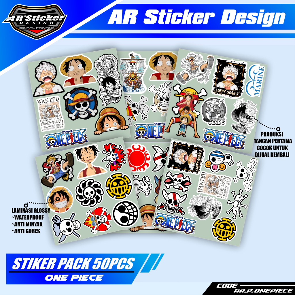 50pcs Sticker Pack One Piece Luffy Gear 5 Sticker Anime Cartoon ...