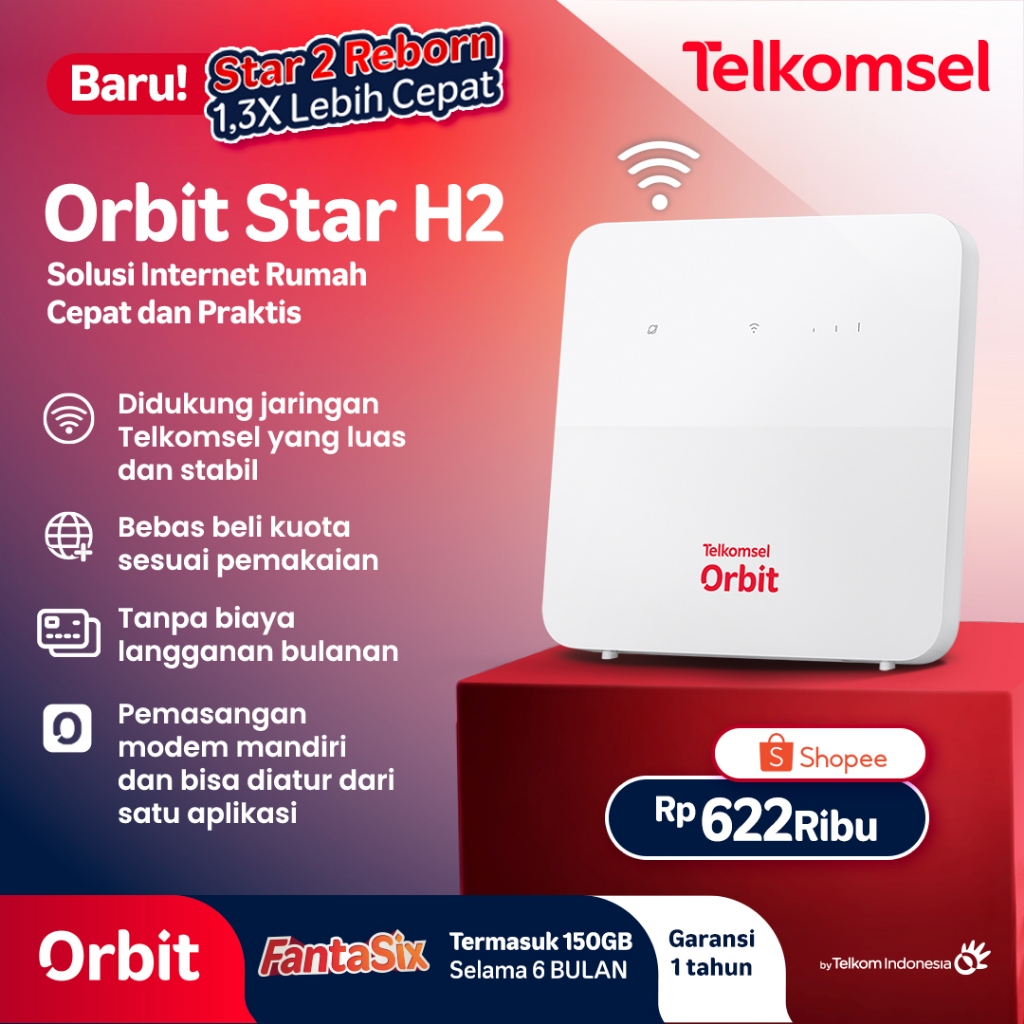 Telkomsel ORBIT STAR H2 MODEM WIFI 4G HUAWEI B320 FREE ORBIT 150GB ...