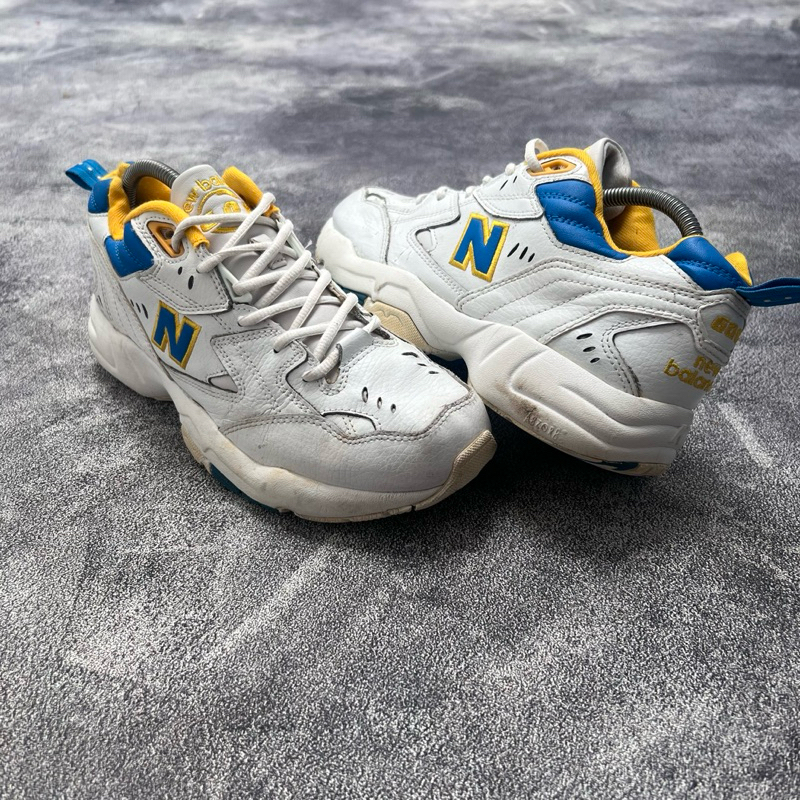 New balance 608 on sale trainers white blue yellow