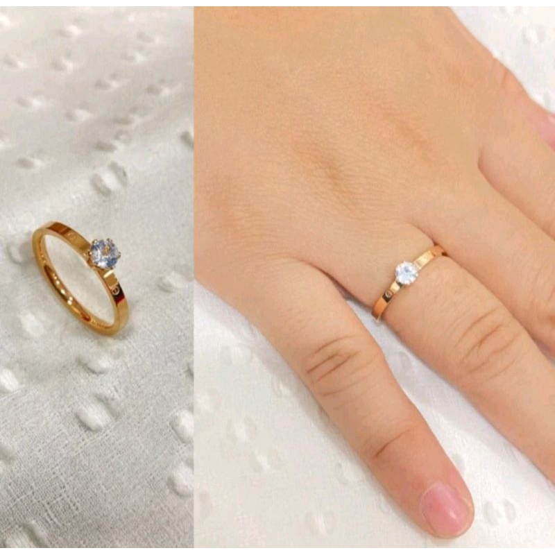 Stainless Steel One Gem Women's Titanium Ring | Shopee Philippines