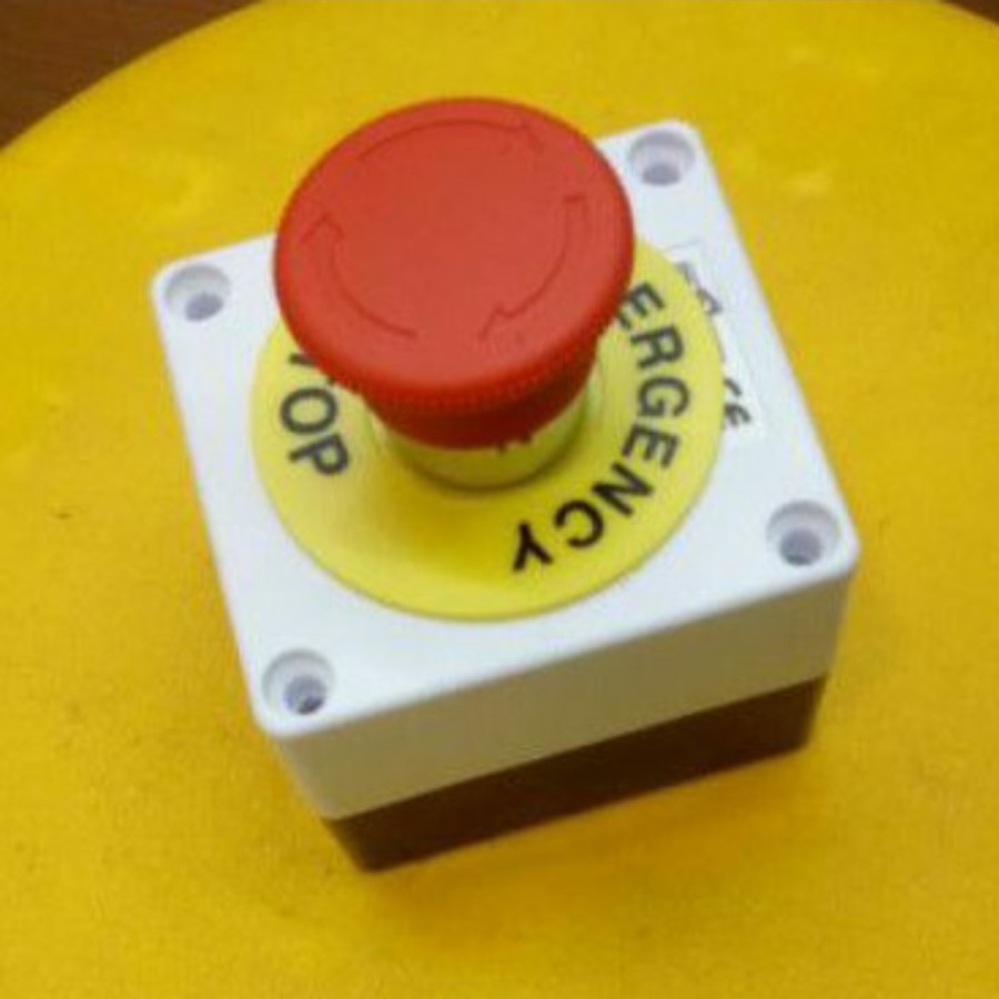MERAH Emergency Stop Push Button Red + Box + Name Label | Shopee ...