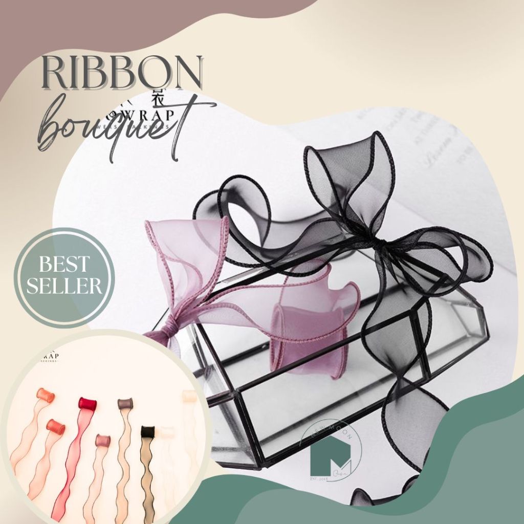 (PER Meter) Korean Organza ribbon 4cm premium Korean curly fish tail ...