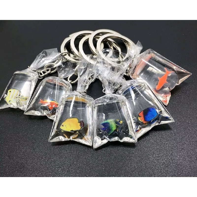 GANTUNGAN MINIATURE KEYCHAINS DECORATIVE FISH IN PLASTIC AQUARIUM ...