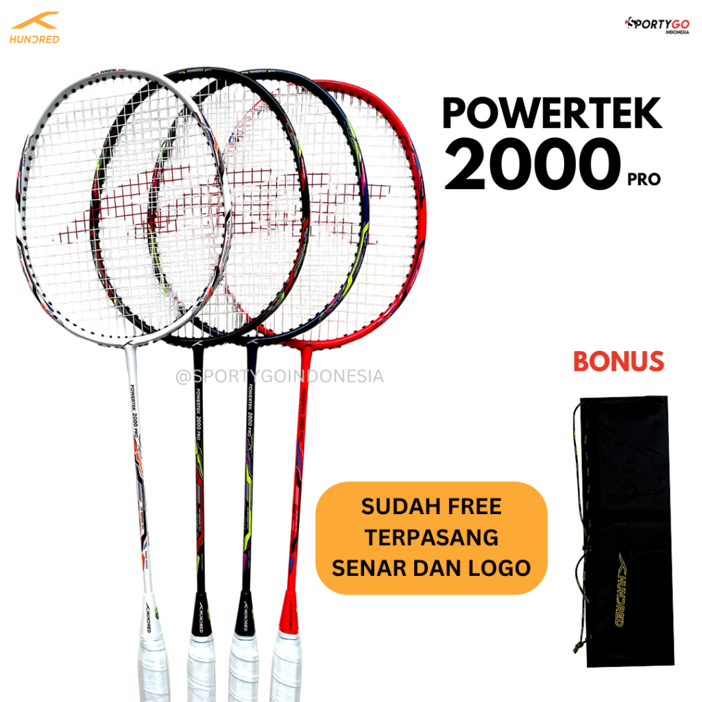 Set Da Badminton Hundred Powertek Con 2 Racchette In Alluminio E Copertura - Telaio Resistente, Grip G5, Ideale Per Principianti