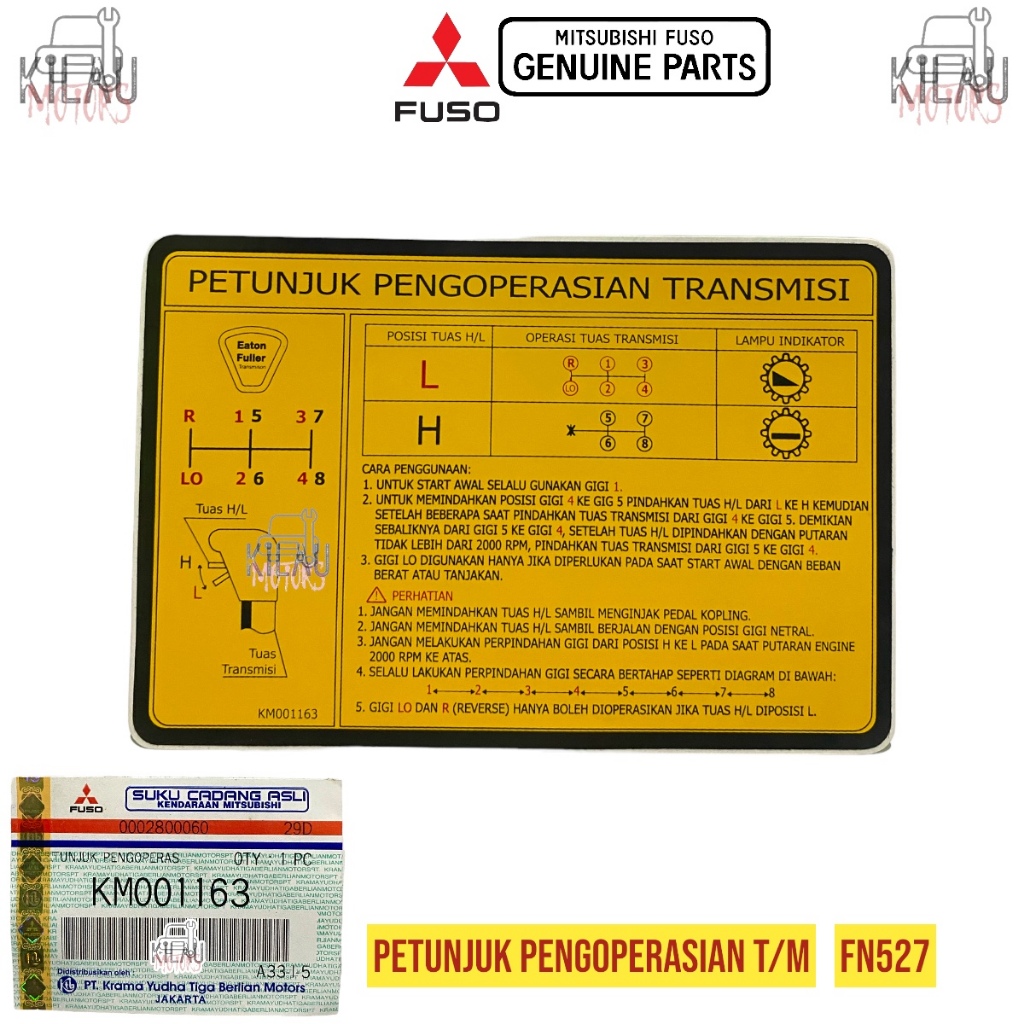 Original Mitsubishi Fuso FN527 KM TRANSMISSION EXAMINATION Sticker ...