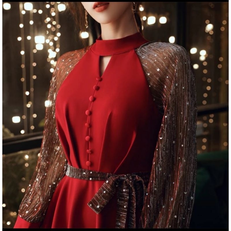 MERAH Premium Luxury Red Party Dress | Shopee Philippines