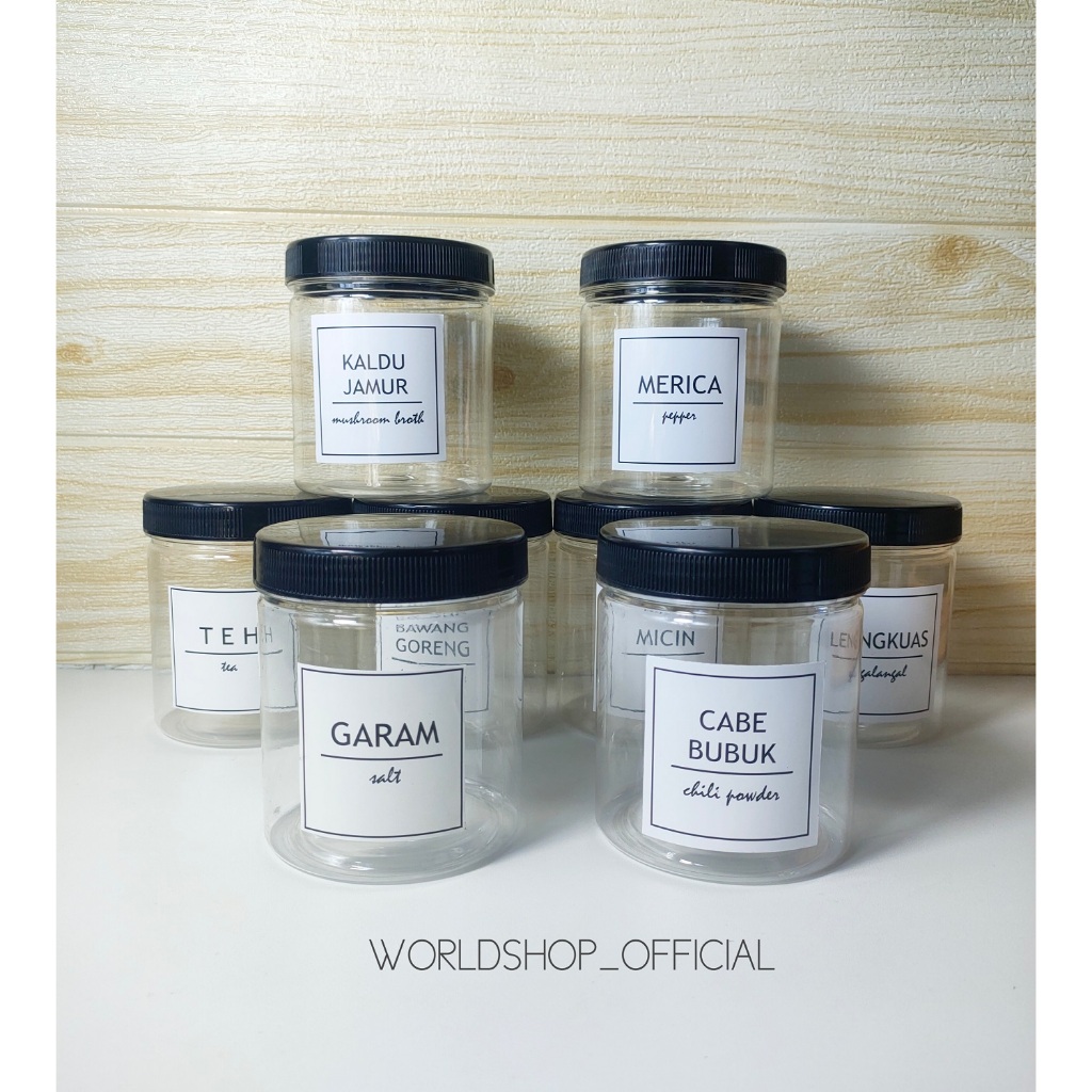 Kitchen Spice Jar with BLACK AESTHETIC Lid 600 FREE Spoon & LABEL ...