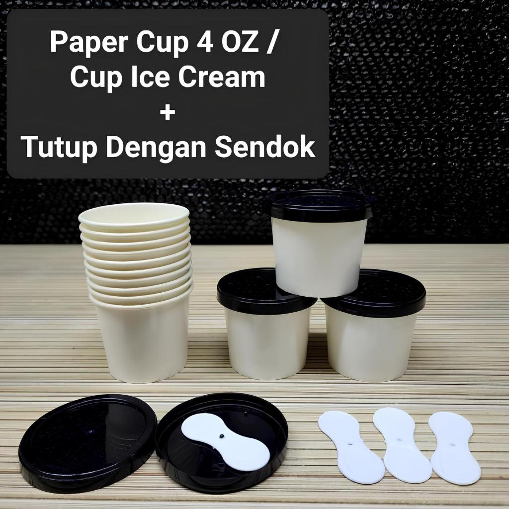 Ice Cream Paper Cup 4oz + Lid Spoon 50 pc Ice Cream Cup 4 Oz 50pc ...