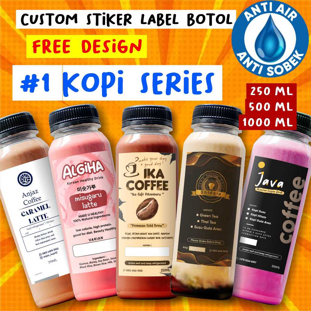 1 Coffee Label Stickers, Custom Print Coffee Drink Bottle Stickers ...
