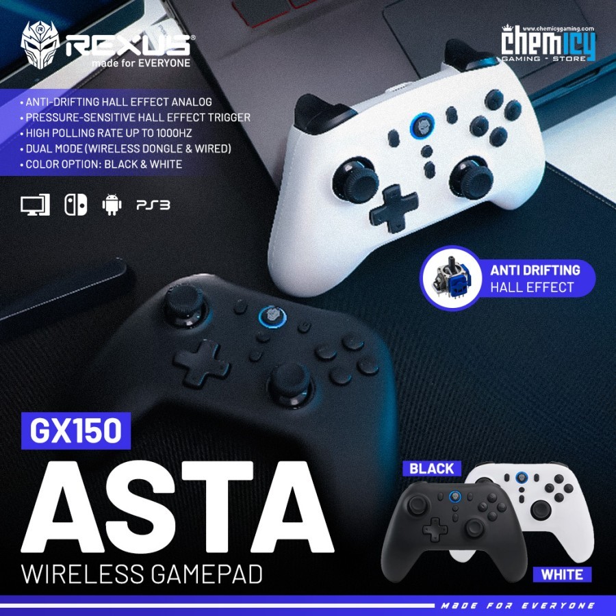 Rexus Asta GX150 Dual Mode Wireless Gamepad/Joystick/Stick with Hall ...