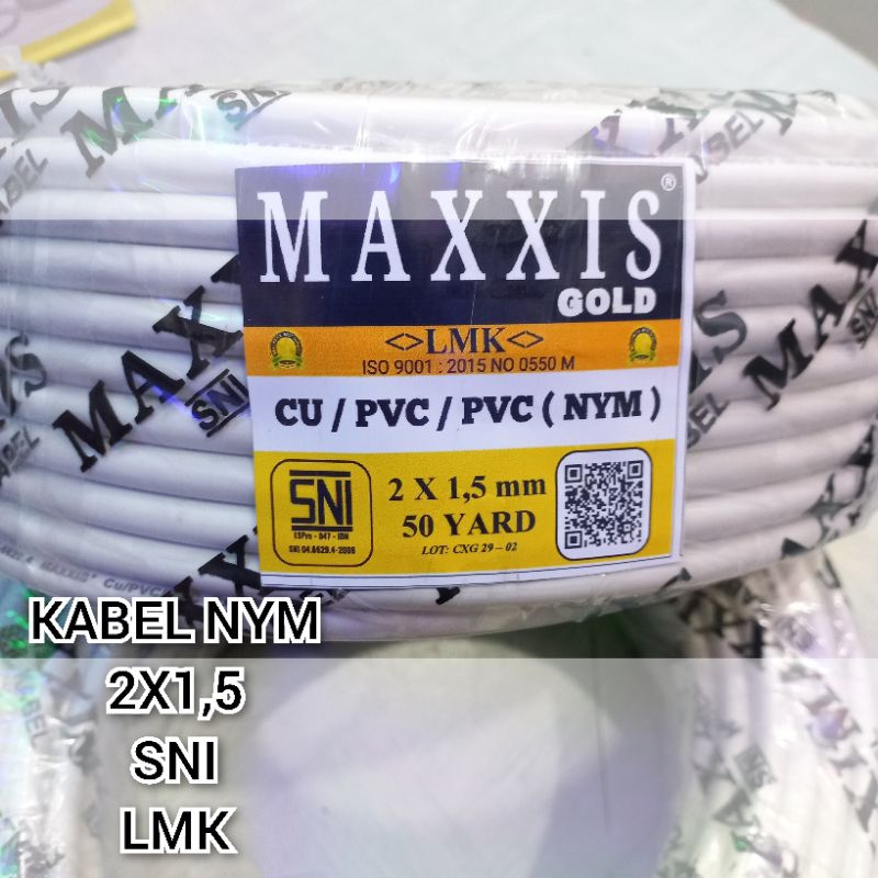 Nym Power Cable 2x1.5 SNI LMK Pure Copper Maxxis Gold 50 Yards | Shopee ...