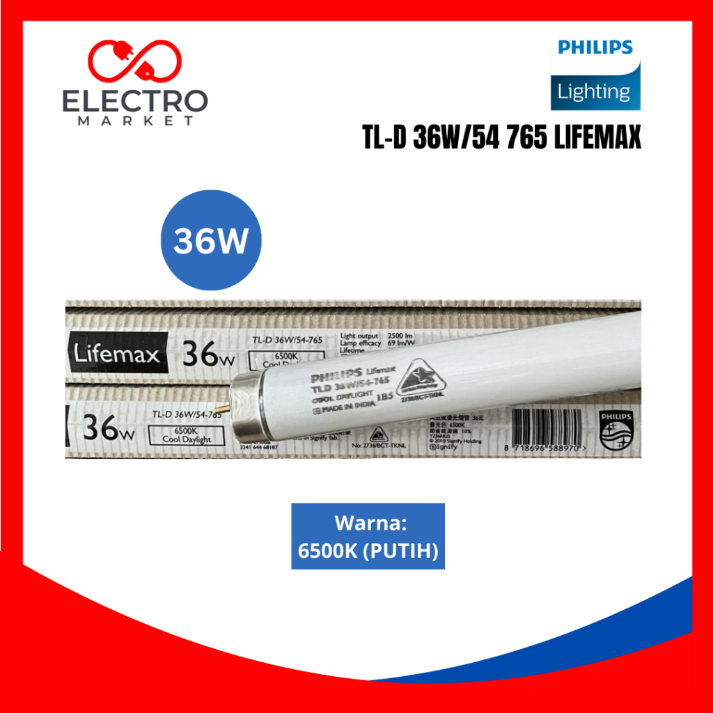 Philips TL-D Lamp 36W/54 765 LIFEMAX 1200mm 36 W 36WATT 36 WATT ...