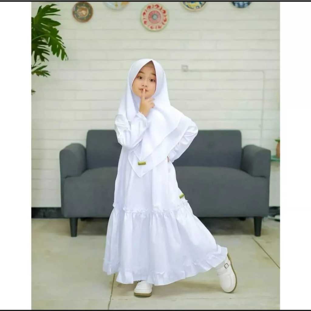 PUTIH Children's White Robe SET Veil Robe For Girls 2-9 Years Old Eid ...