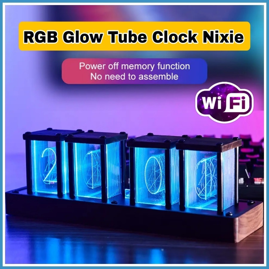 Mh DIGITAL Work Desk CLOCK WIFI TUBE CLOCK VINTAGE RGB LED GLOW CLOCK