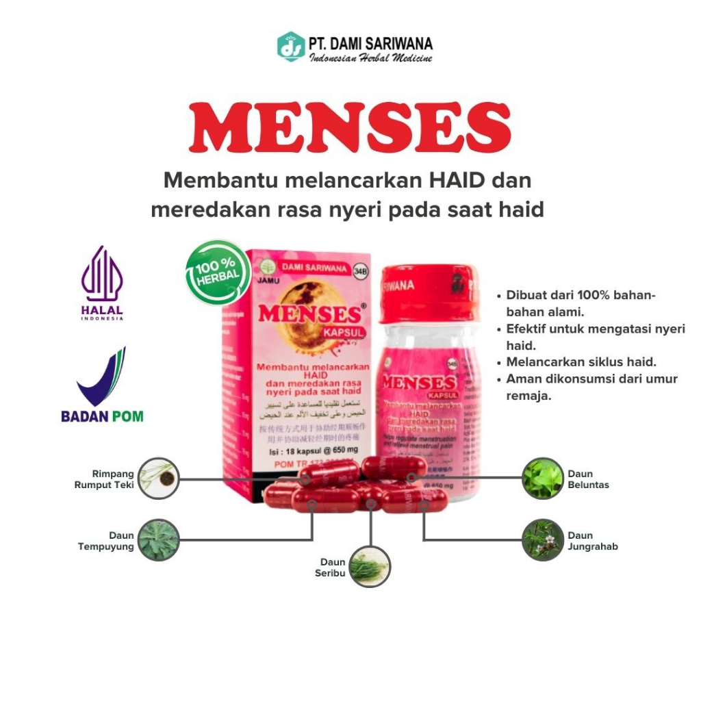 Sariwana MENSES 18 Capsules Menstrual Cycle Smoothing Pain Relief Dami